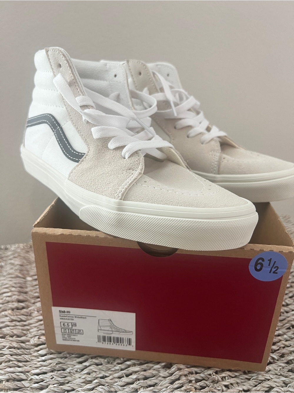 Vans Men’s Sk8-Hi Sneakers in Off-White with Gray Side Stripe